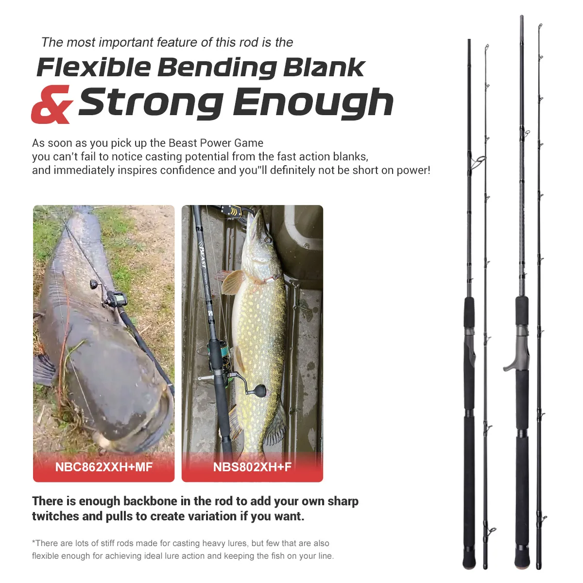 NOEBY Beast Power Game caña de pescar para Lucio 1,98 m 2,13 m 2,24 m 2,29 m 2,44 m 2,59 m Fuji Spinning Casting cebos grandes cañas de pescar para Lucio - imagen 5
