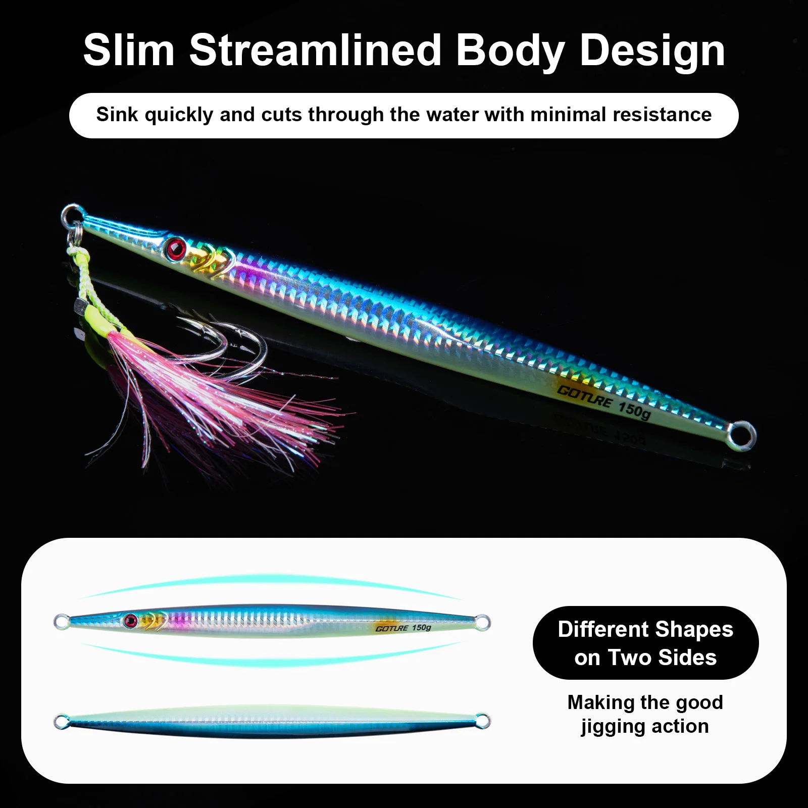 Goture-Señuelos de pesca de mar, señuelo de fundición larga, diseño de anzuelo doble, cebo Artificial, cuchara, aparejos de pesca, 150g200g300g350g - imagen 5