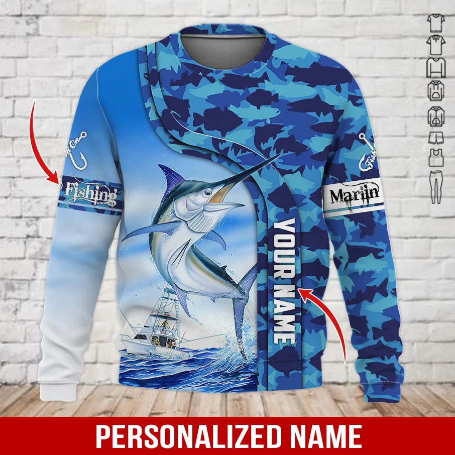 Sudadera con capucha Marlin Fishing 3D personalizada – pesca deportiva - imagen 4