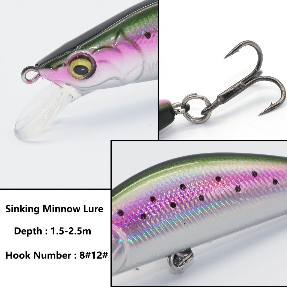 VOLIN-señuelo de pesca Minnow que se hunde, 50mm, 4,5g, 65mm, 8,2g, Micro cebo duro Artificial, Longcast, Wobblers para trucha, lubina, Lucio, nuevo, 1 ud. - imagen 4