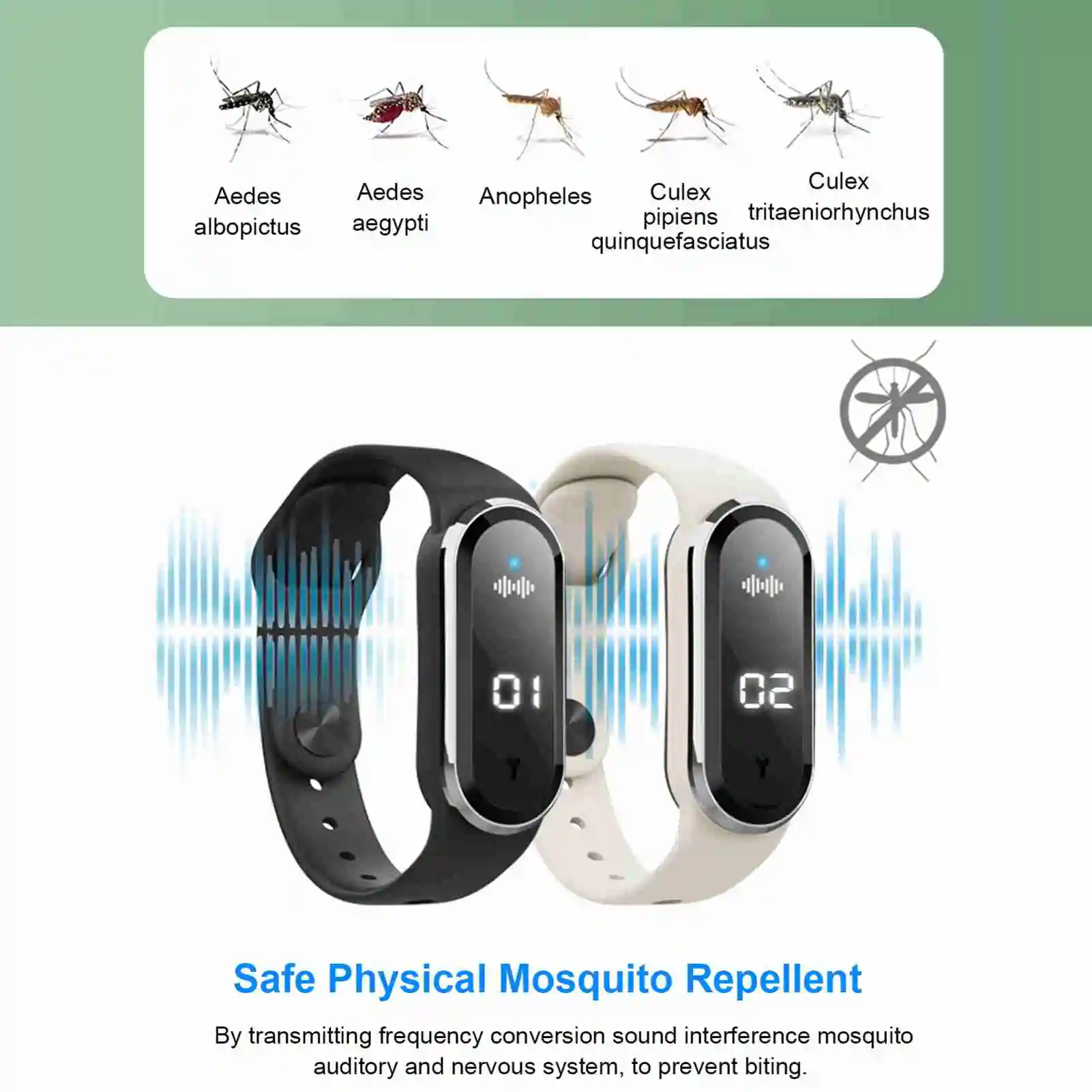 Reloj de pulsera ultrasónico repelente de mosquitos, recargable por USB, pulsera de 3 modos adecuada para adultos y niños - imagen 4