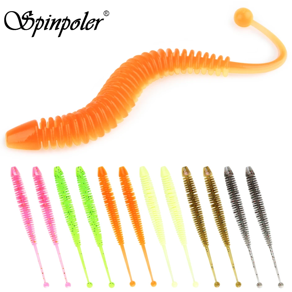 Spinpoler-señuelo de pesca suave, palo de sábalo, gusano, lubina, lombriz de tierra falsa, trucha Artificial, lubina, tiro caído, perca, Leurre, 10 unidades por paquete - imagen 2