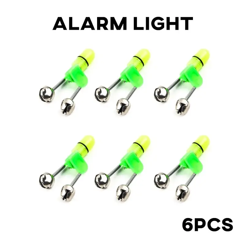 Juego de 6 uds de campanas de pescado luminosas, alarma de anzuelo para morder pescado, alarma de doble anillo adecuada para pesca nocturna, equipo de pesca especial