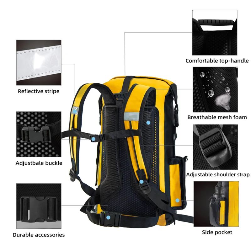 Mochila impermeable de PVC para exteriores, bolsa seca de 25L, escalada, Trekking, Camping, aventura, playa, Rafting, paquete de agua de 213G - imagen 4
