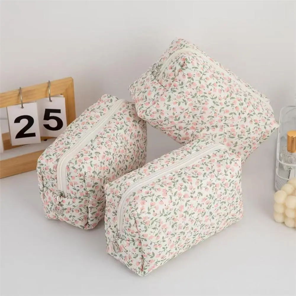 Bolsa de maquillaje acolchada Floral rosa, almacenamiento multiusos para monedas, bolsa de almacenamiento de cosméticos, organizador de artículos de tocador compacto portátil - imagen 4