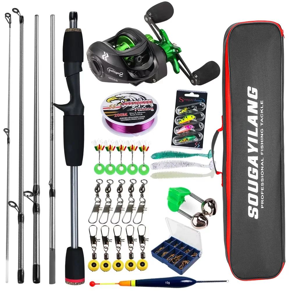 Sougayilang-caña de pescar Baitcasting y carrete combinado, caña de pescar de 5 secciones y carrete de relación de engranaje 7,2: 1, Kit completo para pesca de carpa lubina