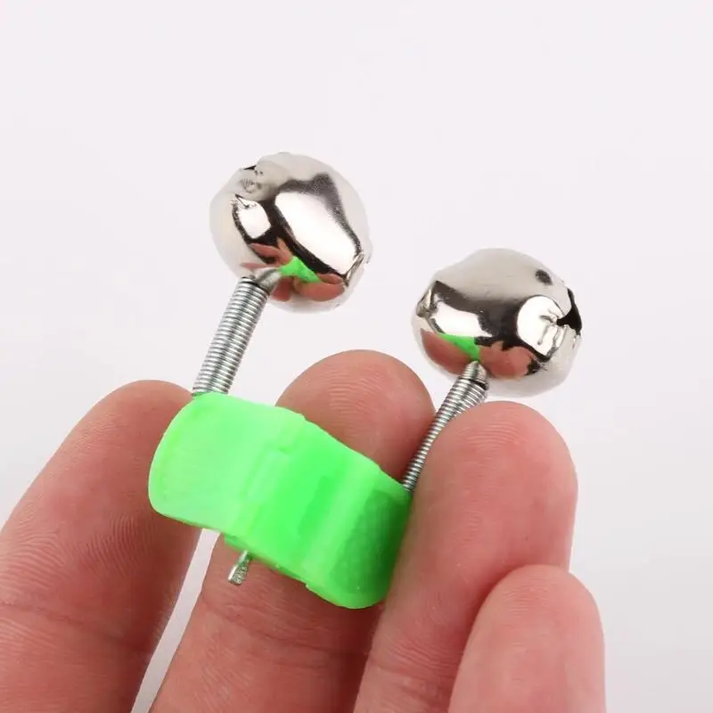 5 unids/lote alarmas de mordedura de pesca caña de pescar campana abrazadera punta Clip campanas anillo verde ABS accesorio de pesca Metal al aire libre - imagen 3