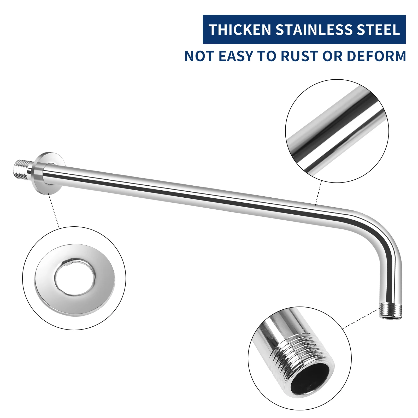 Brazo de ducha de 12/16 pulgadas con brida, brazo de cabezal de ducha montado en la pared de acero inoxidable para cabezal de ducha fijo, piezas de repuesto para baño - imagen 2