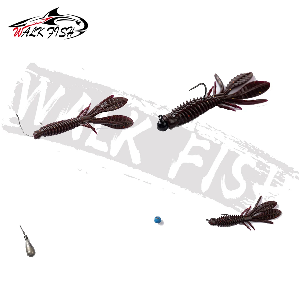 WALK FISH-cebos artificiales de plástico suave Isca, cebos de Pesca de 65mm y 2g, señuelo flotante de Camarón, aparejos de Pesca para lubina, 10 Uds. - imagen 5
