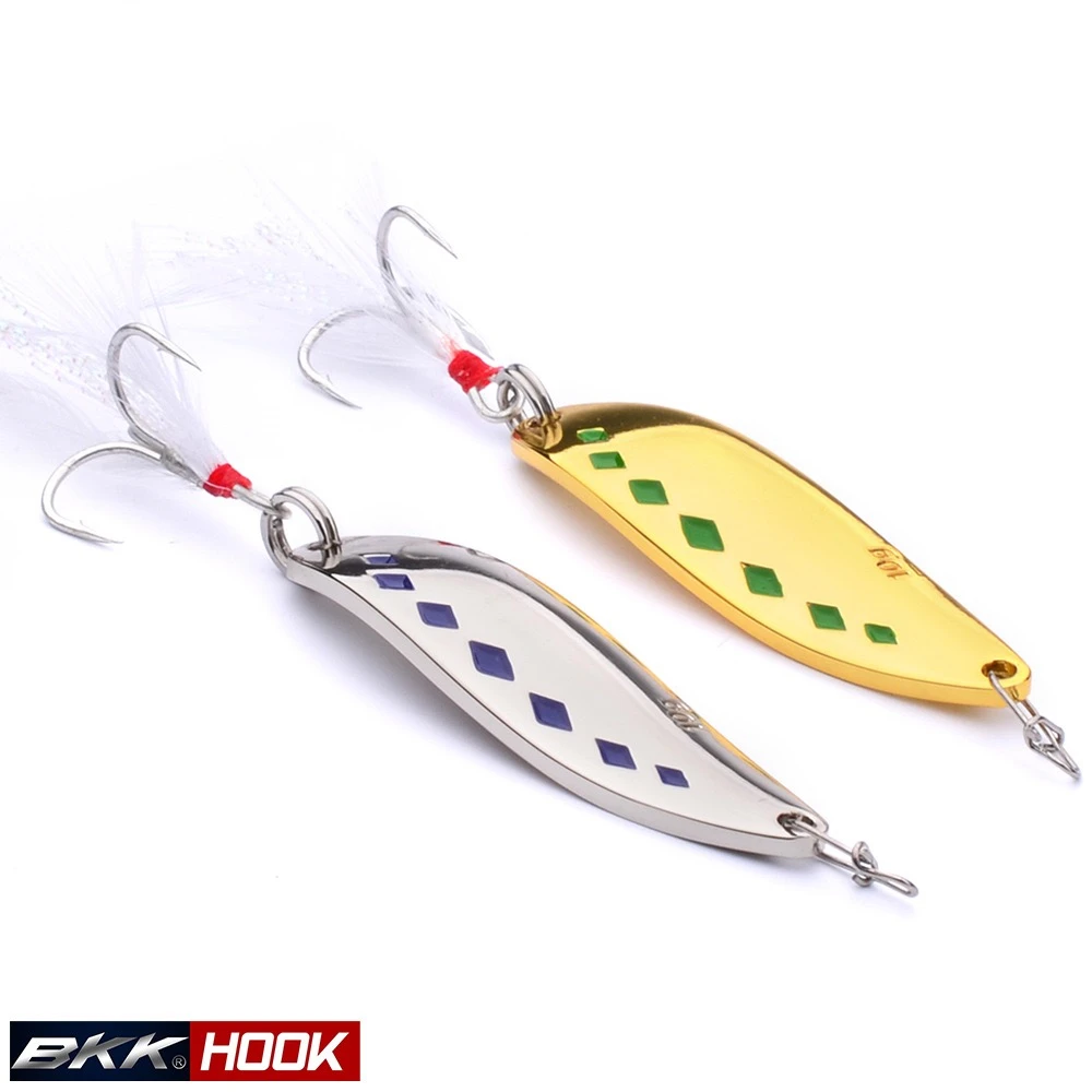 Señuelos de Pesca con cuchara giratoria de Metal, cebo Artificial de oro y plata de 5G-28G con pluma, gancho triple, trucha, Lucio, aparejos de lubina, 1 unidad - imagen 2