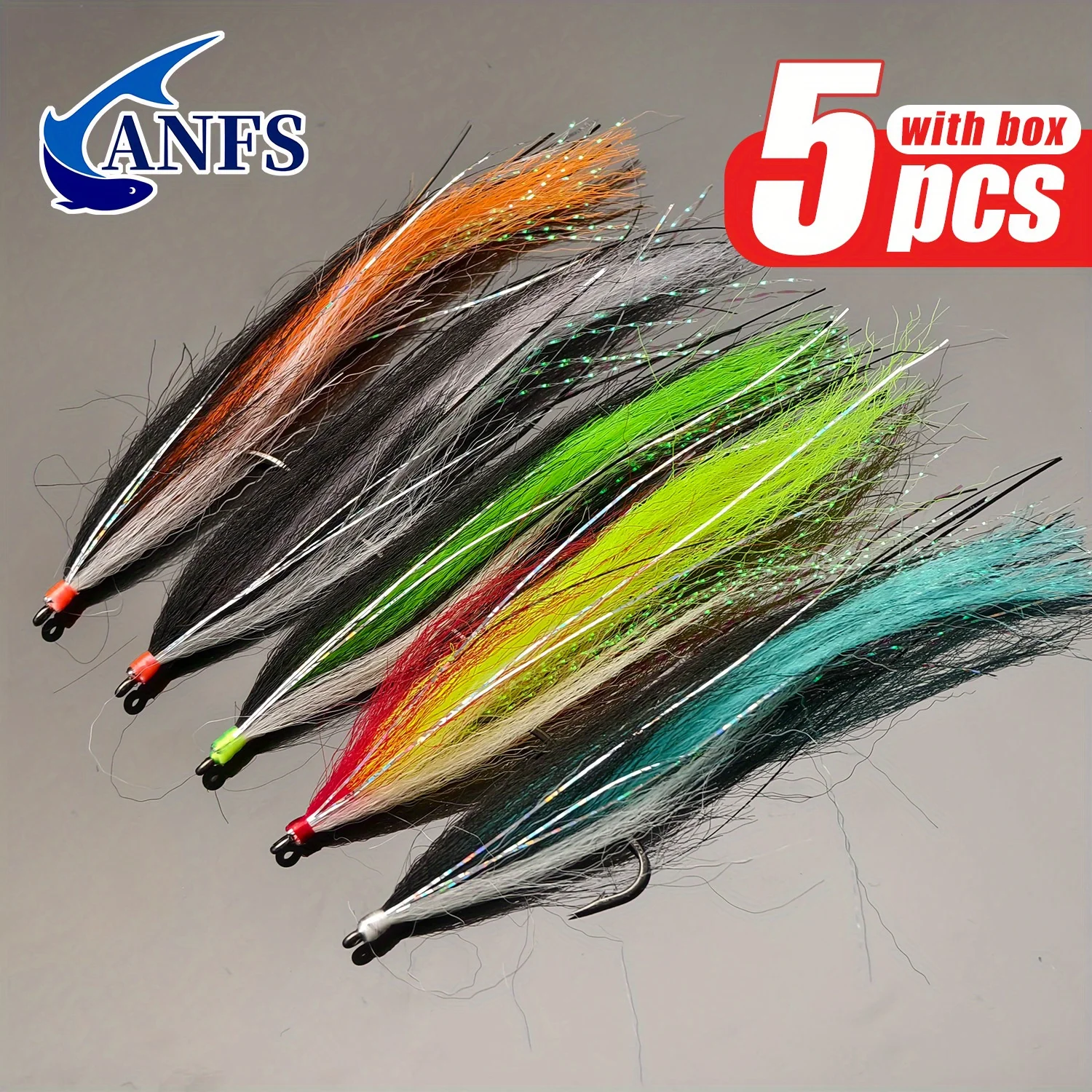 ANFS 5 uds Streamer Fly colores surtidos con caja de almacenamiento-cebos de pesca con mosca para pesca de trucha, salmón, Lucio y lubina - imagen 3