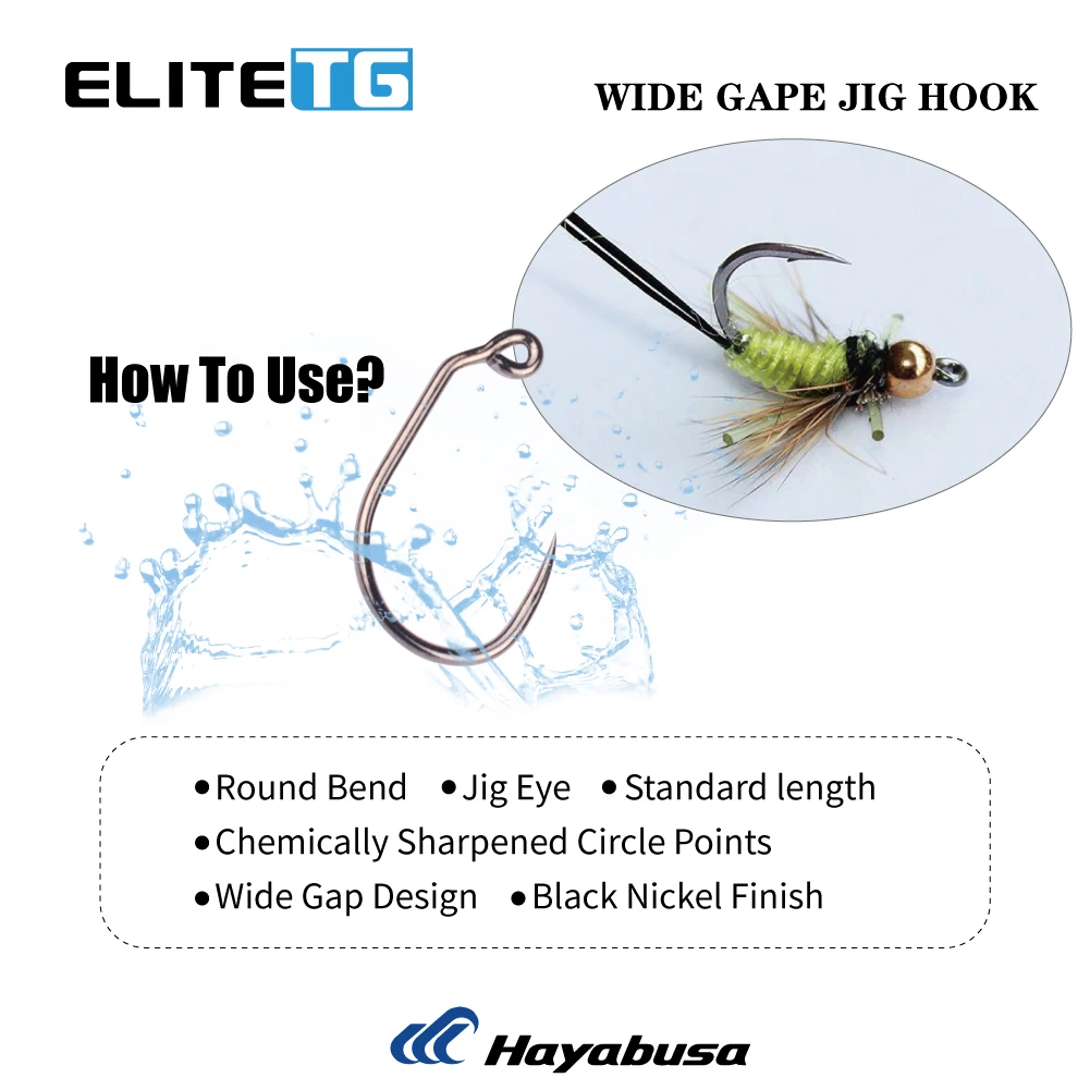 Elite TG 100PC anzuelos para atar moscas, pesca con mosca, anzuelo sin púas de alto carbono, plantilla ancha para espiga, anzuelos para moscas Caddis húmedos y secos, señuelo para trucha - imagen 4