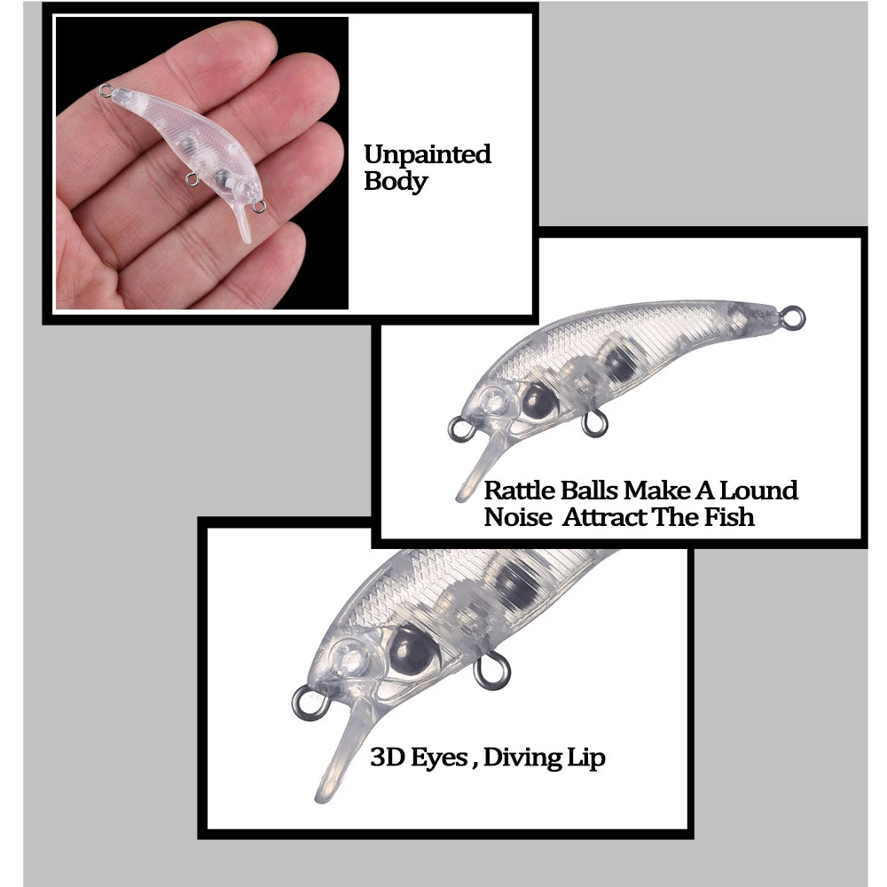 Chan'sHuang-Cebo en blanco sin pintar, 30 piezas, 5cm, 3g, sonajero que se hunde, piscardo, señuelo de pesca Artificial hecho a mano - imagen 4
