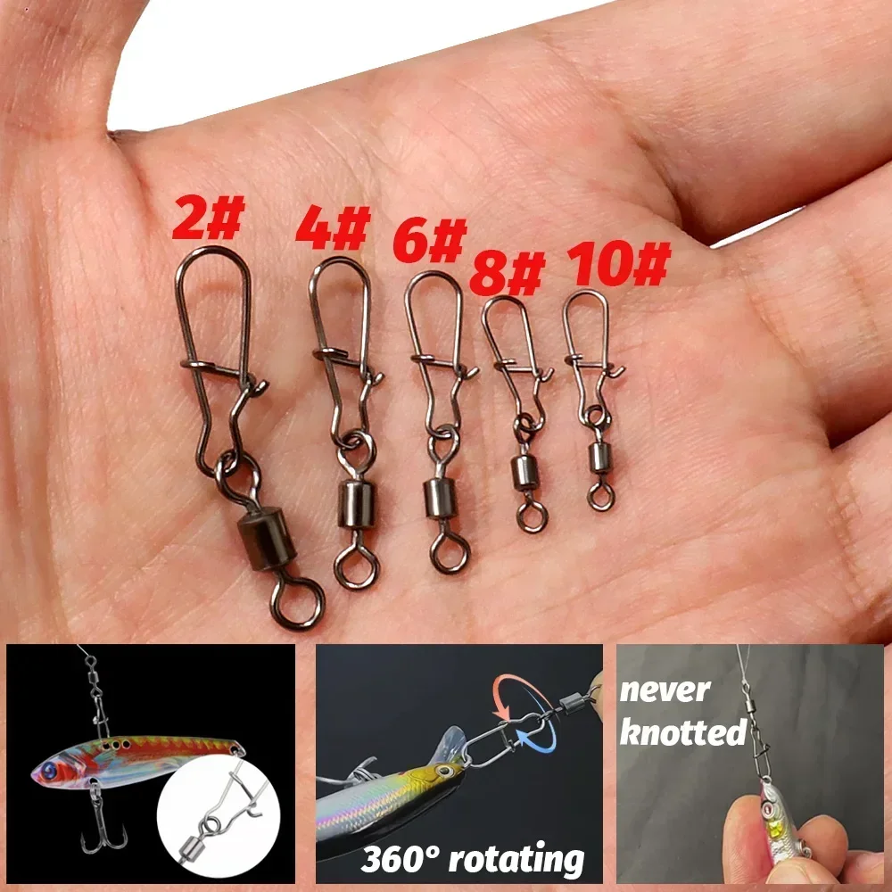 50 unids/caja conector giratorio Pin anillo rodante caja de aparejos de Pesca hebilla gancho señuelo Kit alambre rodamiento giratorio equipo de herramientas de Pesca - imagen 5