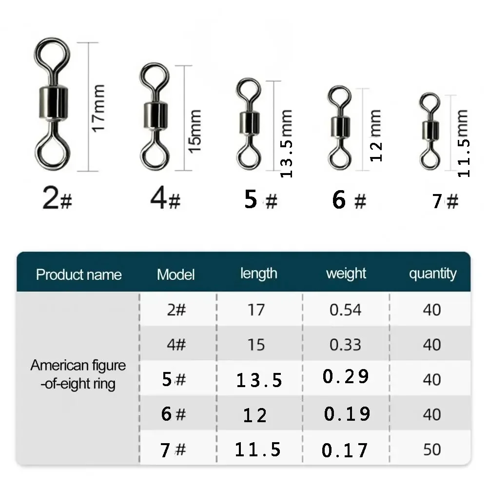 Anzuelo giratorio de 8 figuras, Conector de pesca de 8 anillos, 210 unids/set - imagen 2