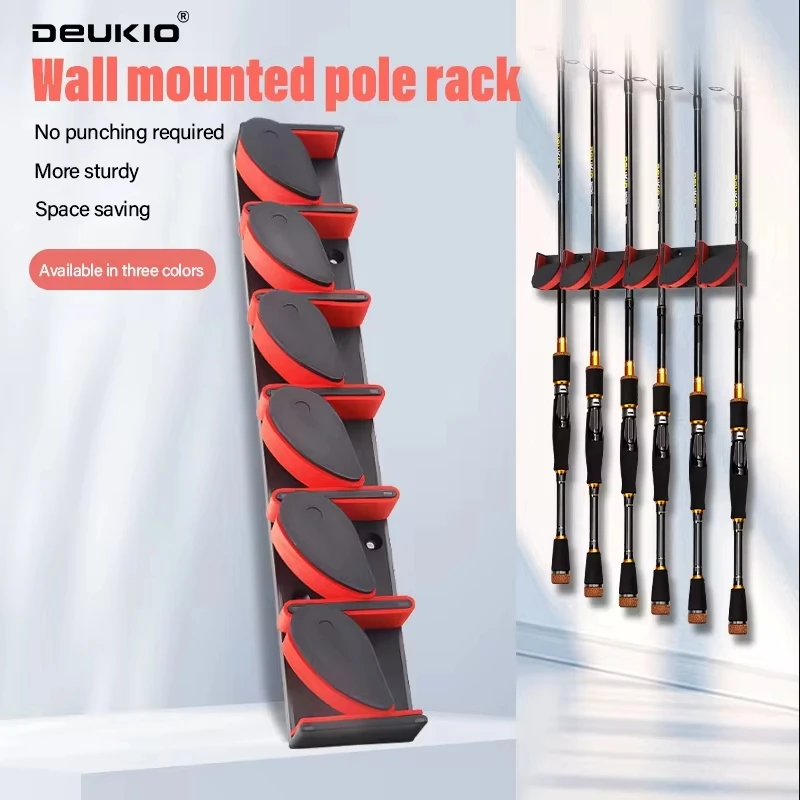 Soporte para caña de pescar DEUKIO montado en la pared, accesorios de pesca para almacenar 6 cañas, 2 métodos de montaje, soporte para aparejos de pesca de Boutique