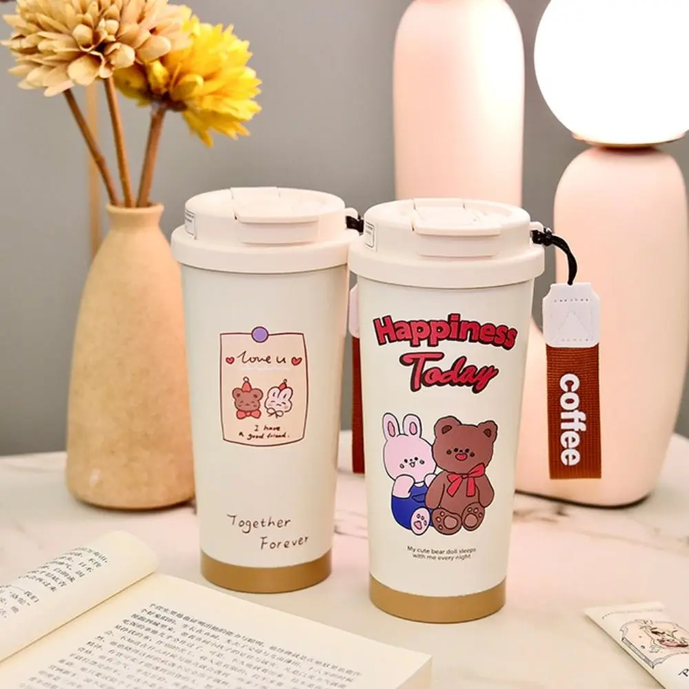 Vasos aislados reutilizables de 550ml, termo creativo de gran capacidad, botella de acero inoxidable con pajita, taza de agua para acampar - imagen 3