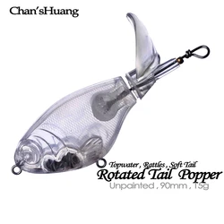 Chan'sHuang 20 piezas cebo en blanco sin pintar 90mm 15g Topwater cola giratoria Splasher Popper DIY hecho a mano señuelo de pesca Artificial
