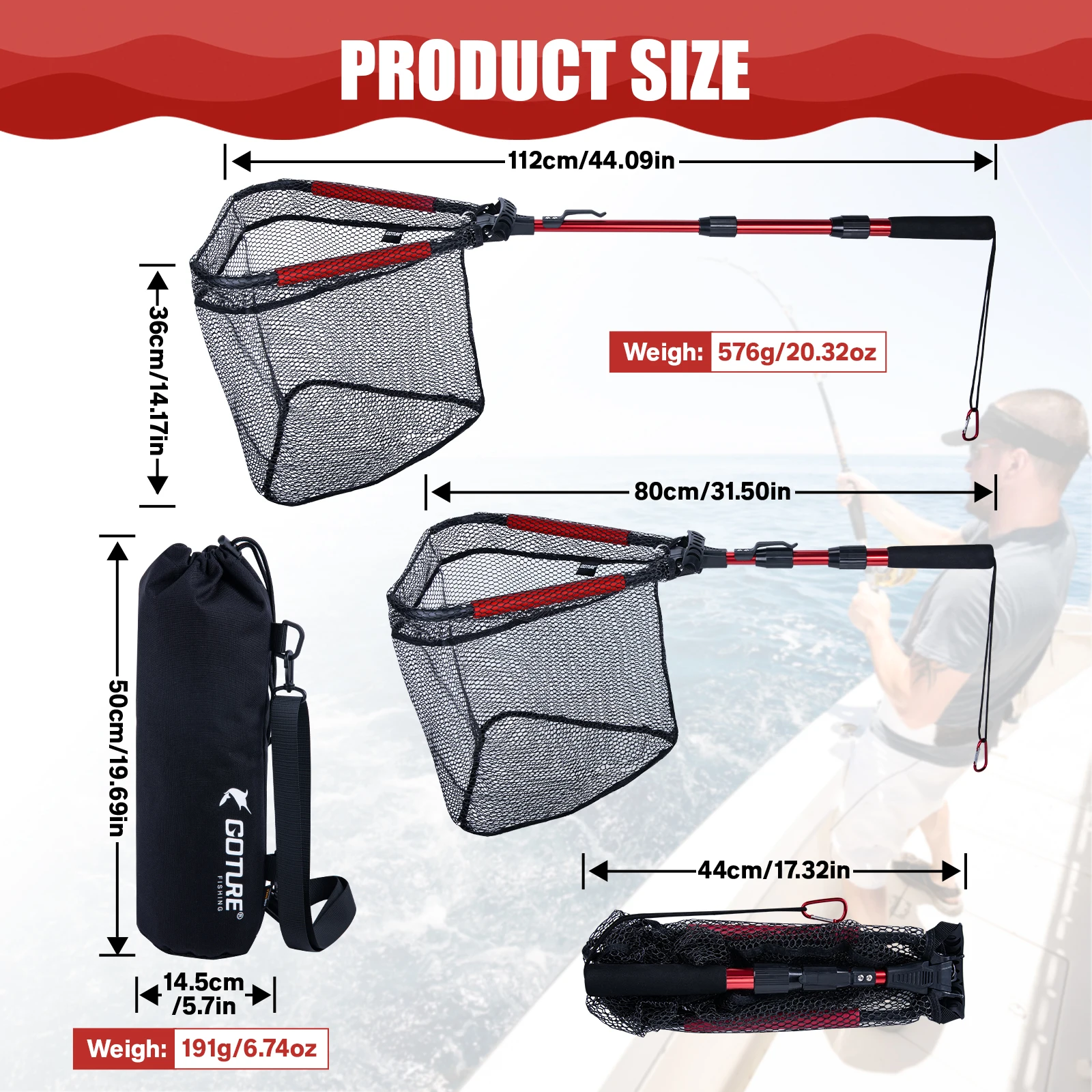 Red de aterrizaje de pesca Goture, red de mano plegable portátil para kayak, moscas, bagre, lubina, cangrejos, herramientas de pesca - imagen 2