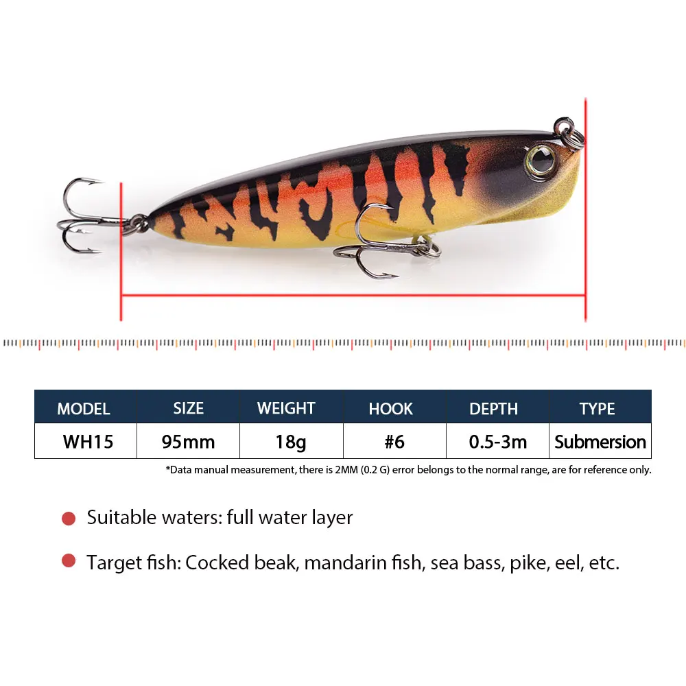 Hanlin 9,5 cm/3,74 pulgadas 18g Popper Topwater caminar el sonajero del perro cebos pequeños Wobble señuelo de pesca flotante aparejos de Crankbait de plástico - imagen 2