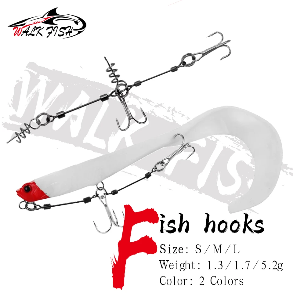 WALK FISH Stinger-anzuelo de aparejo de pesca, tres anzuelos, doble gancho, alambre de acero con aguja de bloqueo de resorte, cebo de perca, anzuelo de pescado agudo y afilado