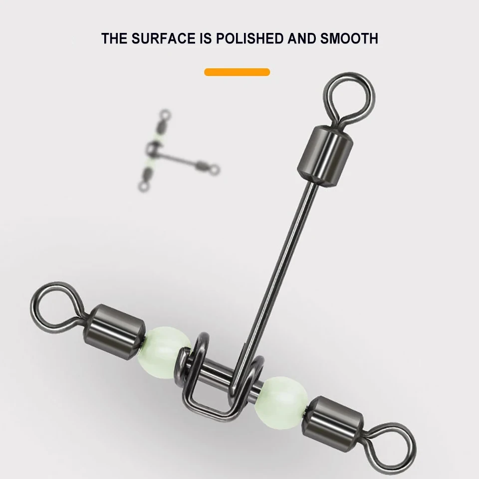 WALK FISH-conector de pesca giratorio en forma de T, línea cruzada, luminoso de 3 vías con cuentas de perlas, anzuelos giratorios de pesca, 10 Uds. - imagen 5