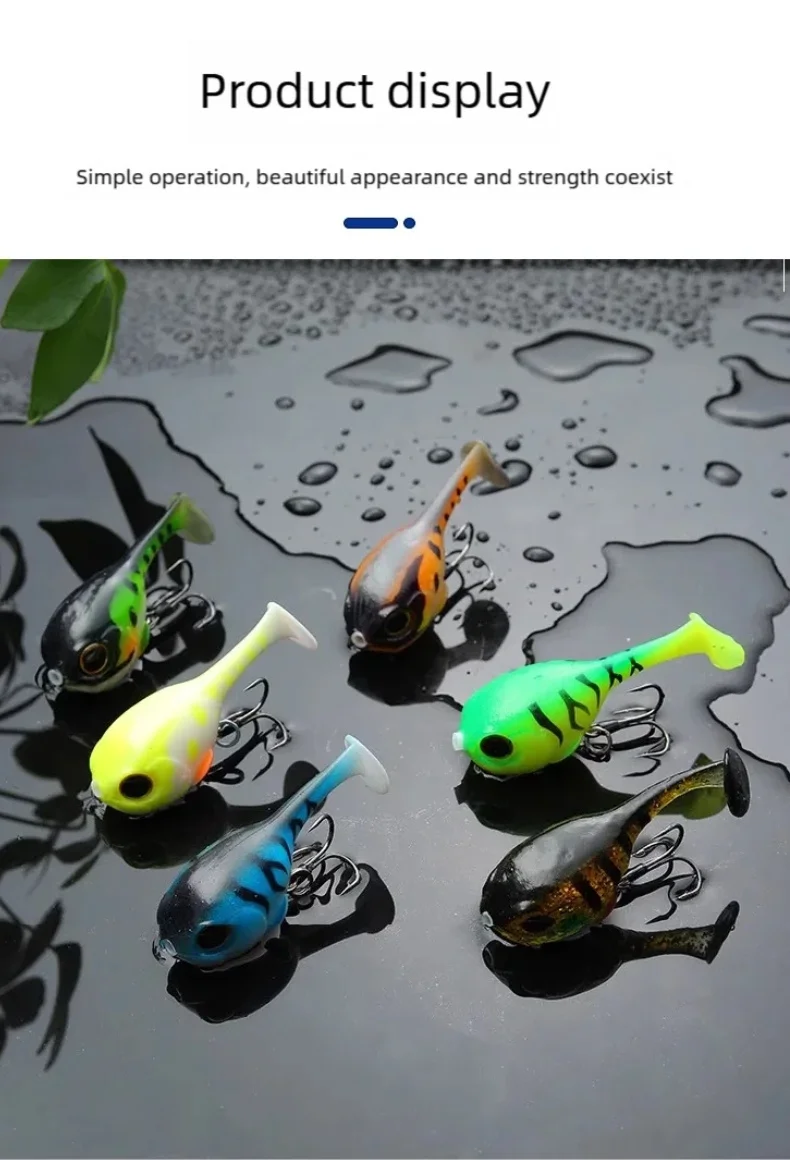 Wondersee 60mm 9,7g 3D cebos blandos tipo delfín con anzuelos triples cola en T ojos de pez 3D señuelo de pesca cebo elástico vivo al por mayor - imagen 3