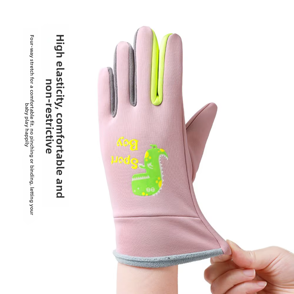Guantes de dinosaurio para niños, vista trasera mostrando el diseño completo
