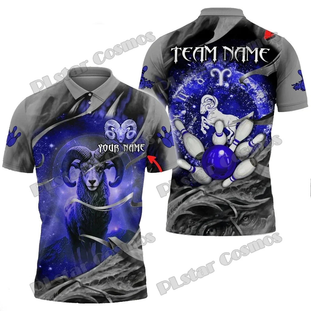 Bolos y alfileres símbolo de Aries nombre personalizado impreso en 3D Polos para hombre verano Casual Unisex Polo Premium PLP58 - imagen 2