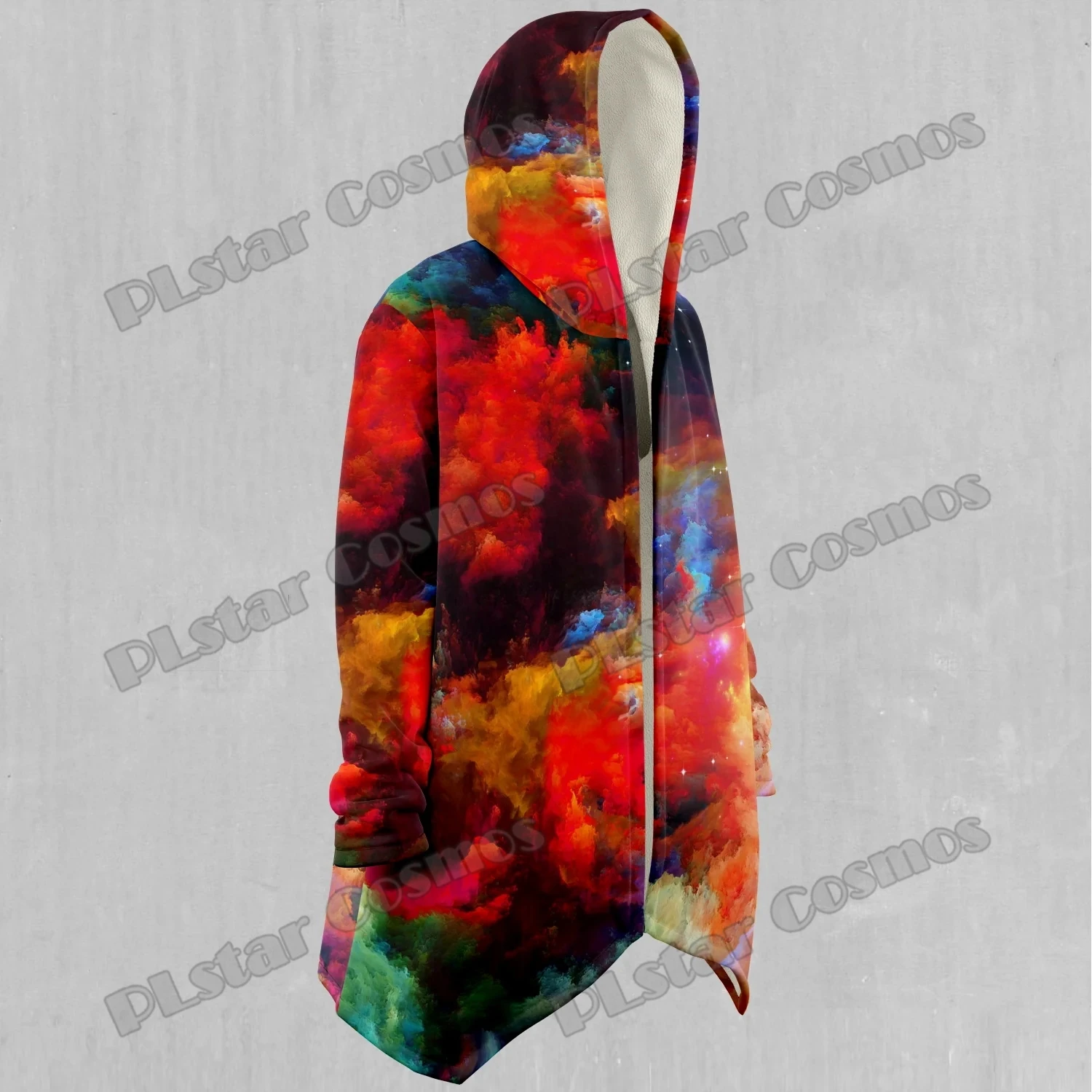Capa con capucha y forro de Sherpa para hombre, estampado 3D del espacio exterior de galaxia arcoíris, moda de invierno, Unisex, informal, grueso y cálido, DP82 - imagen 4