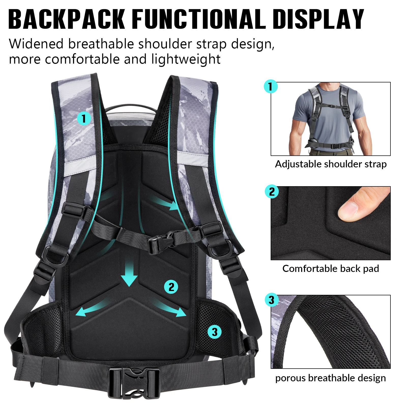 Mochila para aparejos de pesca THKFISH, bolso de hombro impermeable de gran capacidad para pesca, mochilas para pesca con mosca, bolsas para senderismo al aire libre - imagen 5