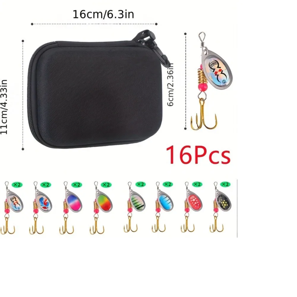 16 unids/caja cuchara de Metal Spinner cebo señuelo de pesca cebos giratorios artificiales para Lucio pesca de trucha con bolsa de carcasa dura EVA - imagen 2