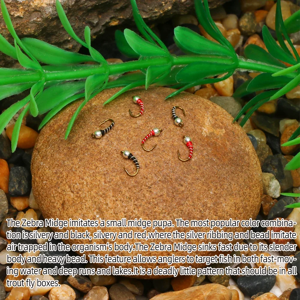 Wifreo 10 piezas Zebra Midge Ninfa Fly Emergers Mosca atado gancho # 18 moscas de pesca con mosca húmeda trucha Bluegill Panfish cebos de señuelo de pesca - imagen 5