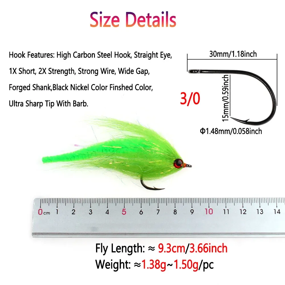 Bimoo 3/0 3,66 pulgadas pequeño Mangum's Dragon Tail Streamer Baitfish mosca Muskie Pike Bass señuelo de pesca de mar juego grande cebo de pesca con mosca - imagen 4
