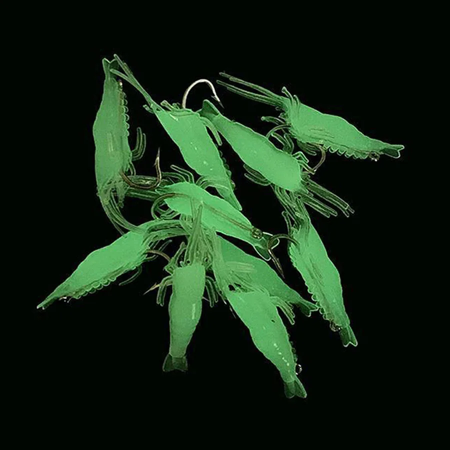 10 Uds. Señuelo de camarón suave anzuelo de gusano Artificial señuelos Crankbait afilados cebo de gambas de silicona Pesca para cebo de Pesca - imagen 3