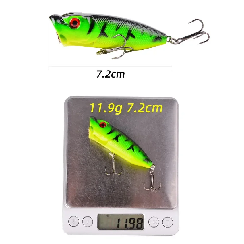 1 Uds. Señuelos de pesca 6,5 cm/12g cebo Popper Topwater 5 colores cebo duro Wobblers artificiales aparejos de pesca de plástico con 6 #   Ganchos - imagen 5