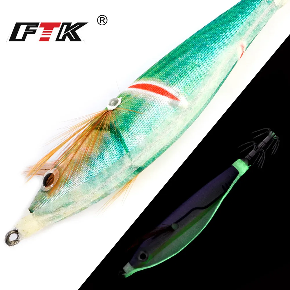 FTK-cebos de calamar para pesca al aire libre, anzuelo de calamar de 8cm/10g, cebo luminoso de madera para pesca de mar, camarón, pulpo y sepia - imagen 4