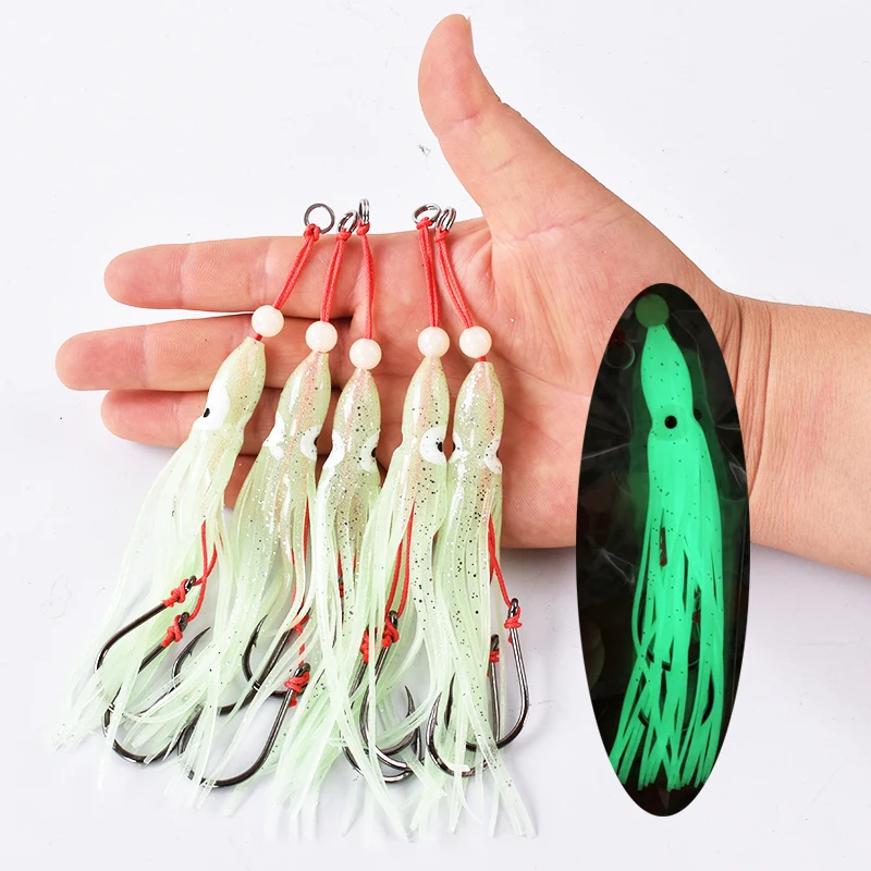 5 unids/pack calamar suave 12cm 5,5g falda de gel de silicona tentáculo 15 # Anzuelo de doble asistencia, aparejo de anzuelo de señuelo, aparejos de pesca, pesca en agua salada - imagen 4