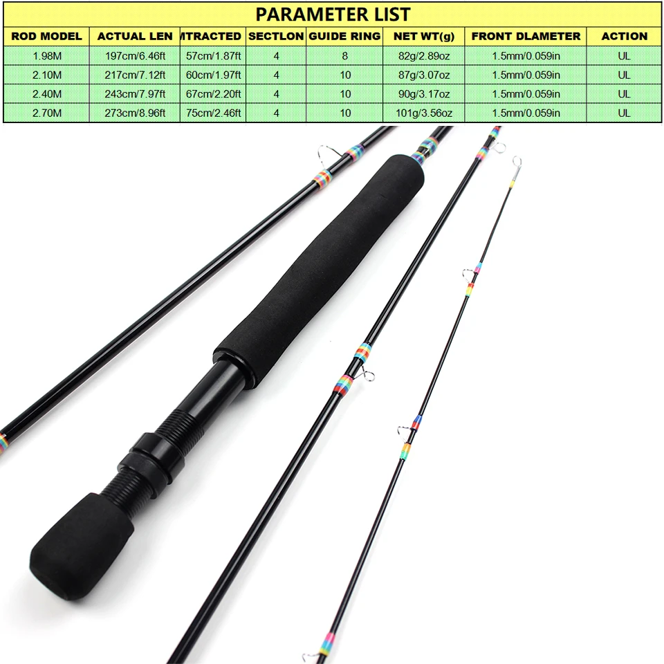 Caña de pescar con mosca de cuatro secciones, fibra de carbono de alta densidad, solo pesa 120 g, pero resiste a la flexión/rotura. Fundición suave cada vez - imagen 3