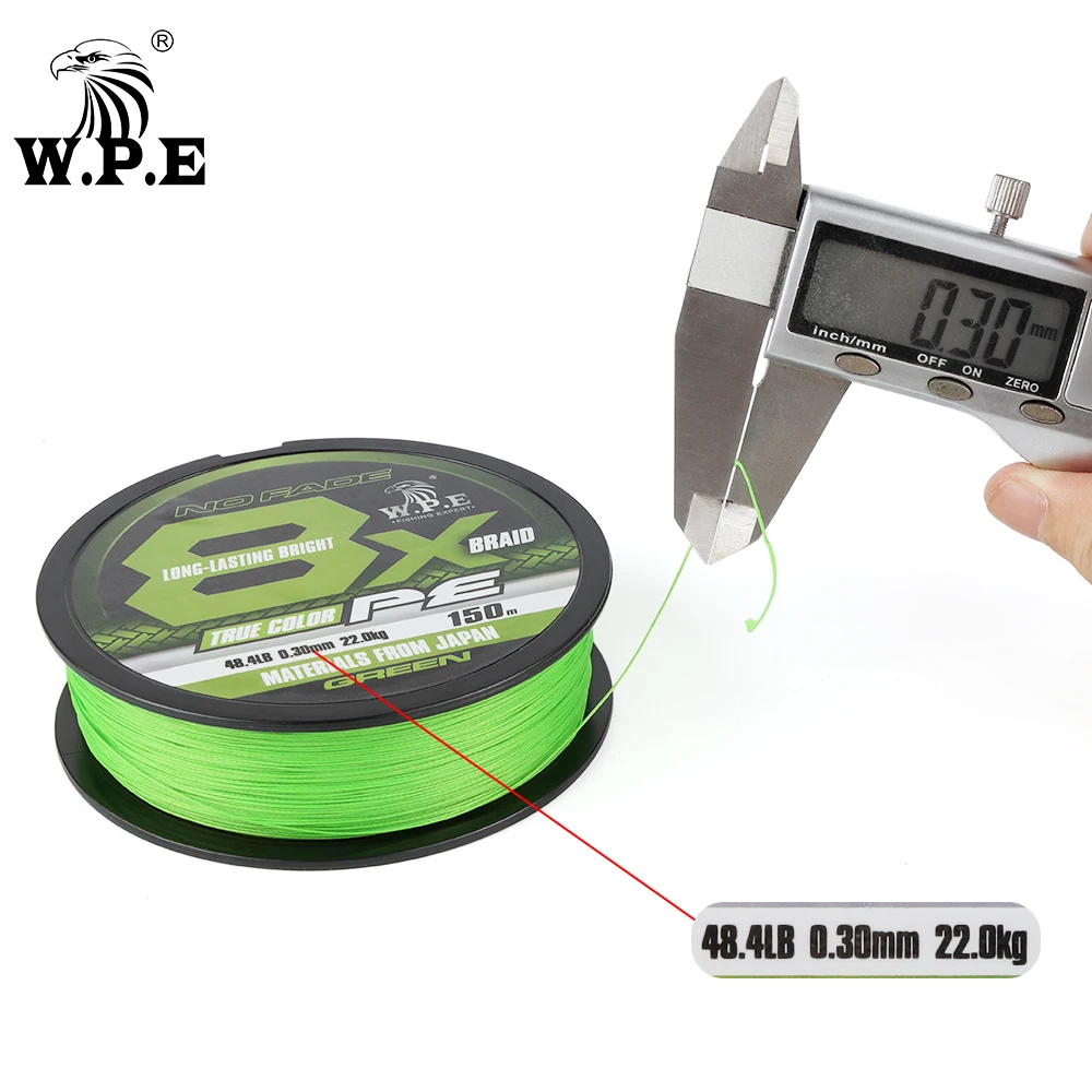 W.P.E-sedal de Pesca de 8 hebras trenzadas, hilo de Pesca de 8 hebras, color verde, 150-0,16mm, 11-0,40 kg, 26,5-58.3lb - imagen 4