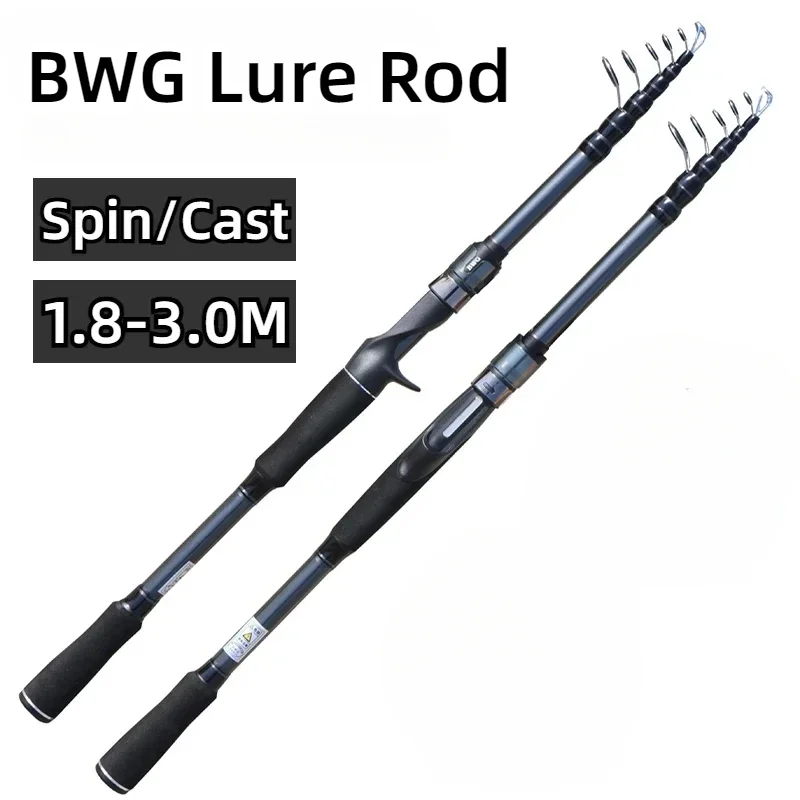 Caña de pescar de carbono ultraligera de 1,8/2,1/2,4/2,7/3,0 m, cebo de WT8-18g, caña de señuelo de fundición/Spinning M, varillas telescópicas rápidas de punta sólida - imagen 2