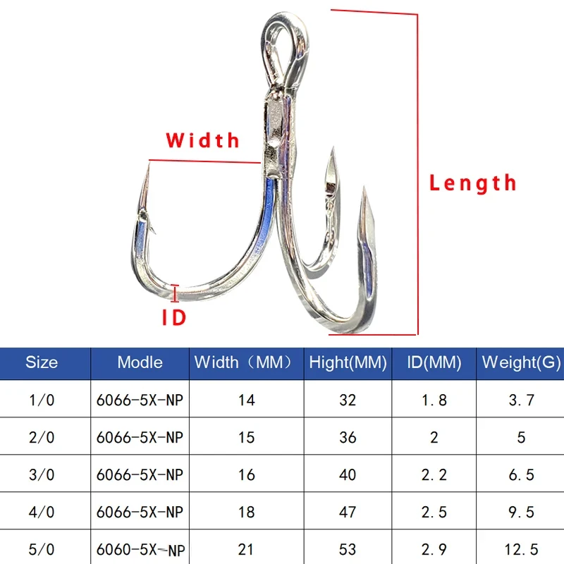 5 uds TAKEDO 6066-5X-NP anzuelo triple de estaño brillante 6066-5X-CB anzuelos de pesca triples 1/0 - 5/0 anzuelo para pesca en agua dulce - imagen 3