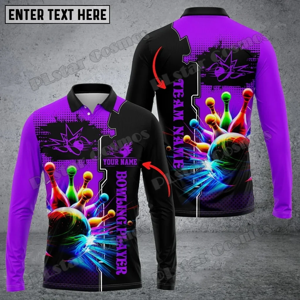 Polo de manga larga para hombre con estampado 3D de nombre personalizado Multicolor de bolos y alfileres, Polo informal de verano con solapa Unisex PLP74 - imagen 4