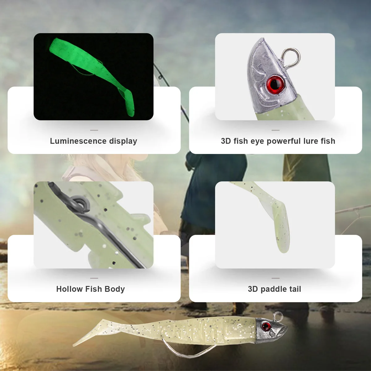 Señuelos de pesca con cabeza de pez de plomo, 2 reemplazos, Crankbait, anzuelo compensado, 15g, 25g, aparejos de pesca de Jigging, cola en T, señuelo de lubina - imagen 3