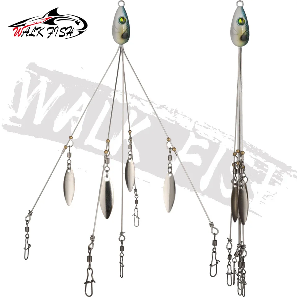 WALK FISH-señuelo de pesca con paraguas, aparejo de 5 brazos, cabeza de aparejo Alabama, cebo de natación, lubina con conector giratorio a presión, señuelo de pesca Minnow - imagen 4
