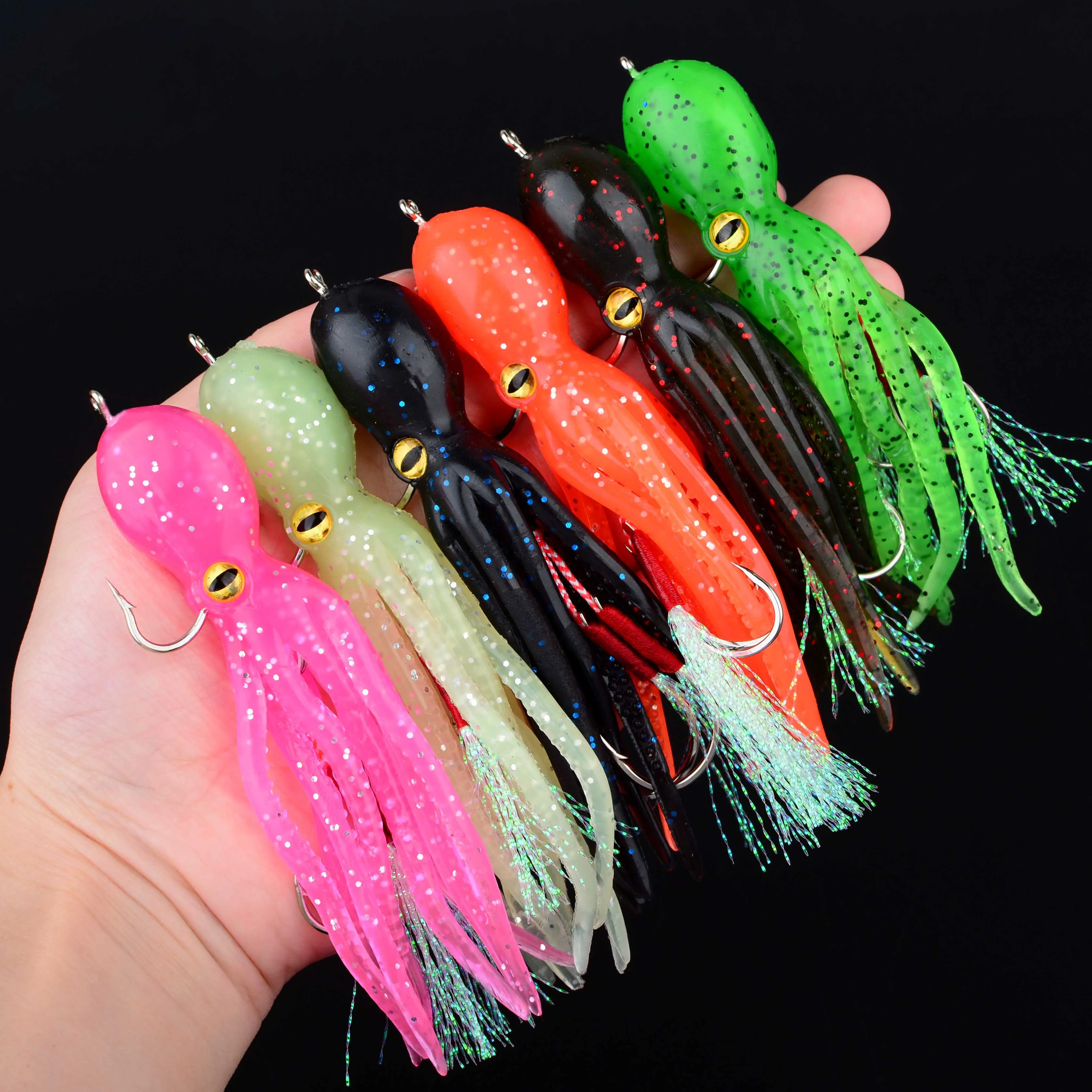 Señuelo de pesca de pulpo, anzuelo de aparejos, cebos blandos artificiales, Triple plantilla que se hunde, herramientas de pesca, 6 uds.