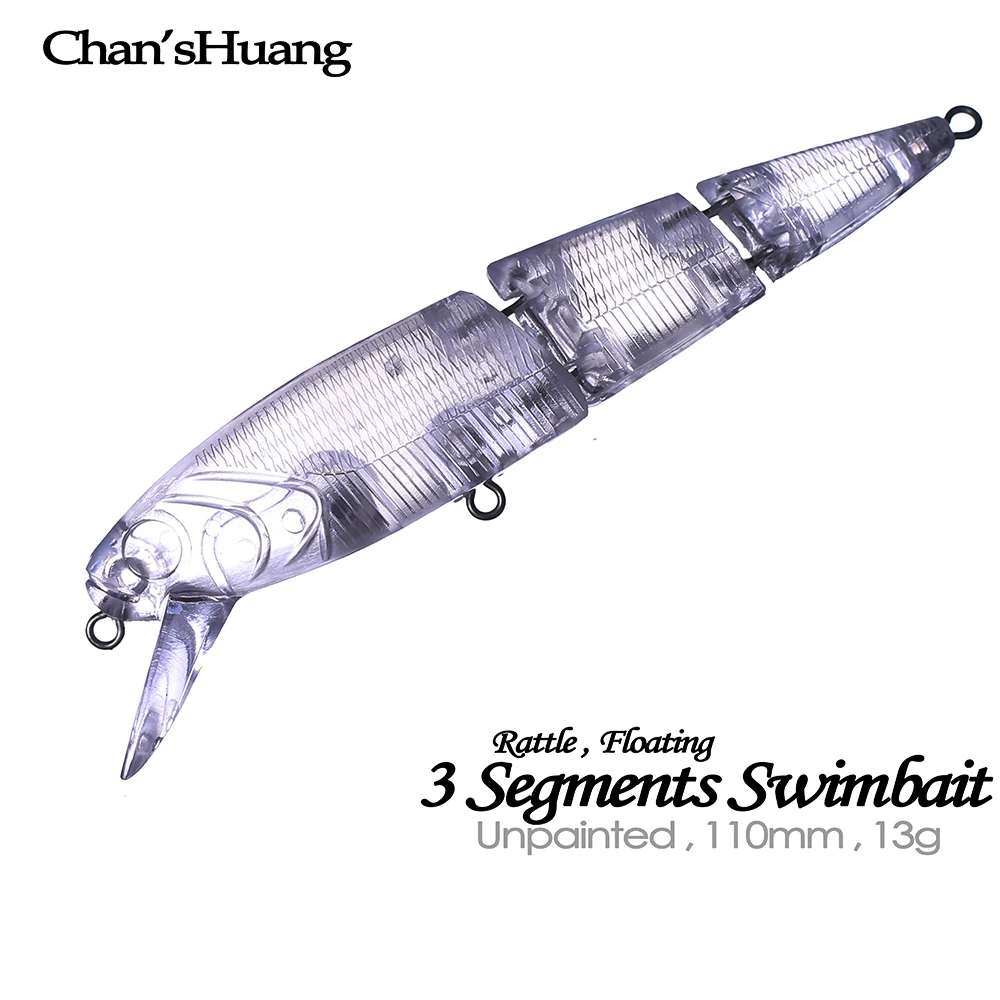 Chan'sHuang-señuelo de pesca 20 piezas, cebo en blanco sin pintar, 11CM, 13g, 3 segmentos, sonajero flotante, Swimbait, Artificial, Multi articulado