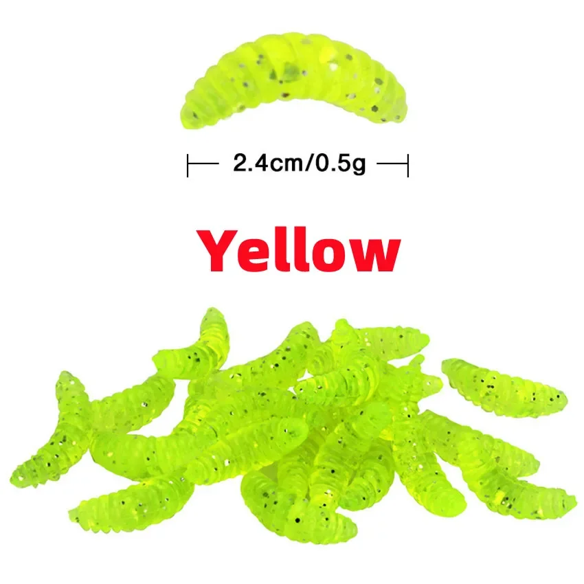 Señuelo de pesca con mosca de trucha, cebo Artificial de silicona, gusano de pan, camarones brillantes, 50/100 piezas - imagen 5