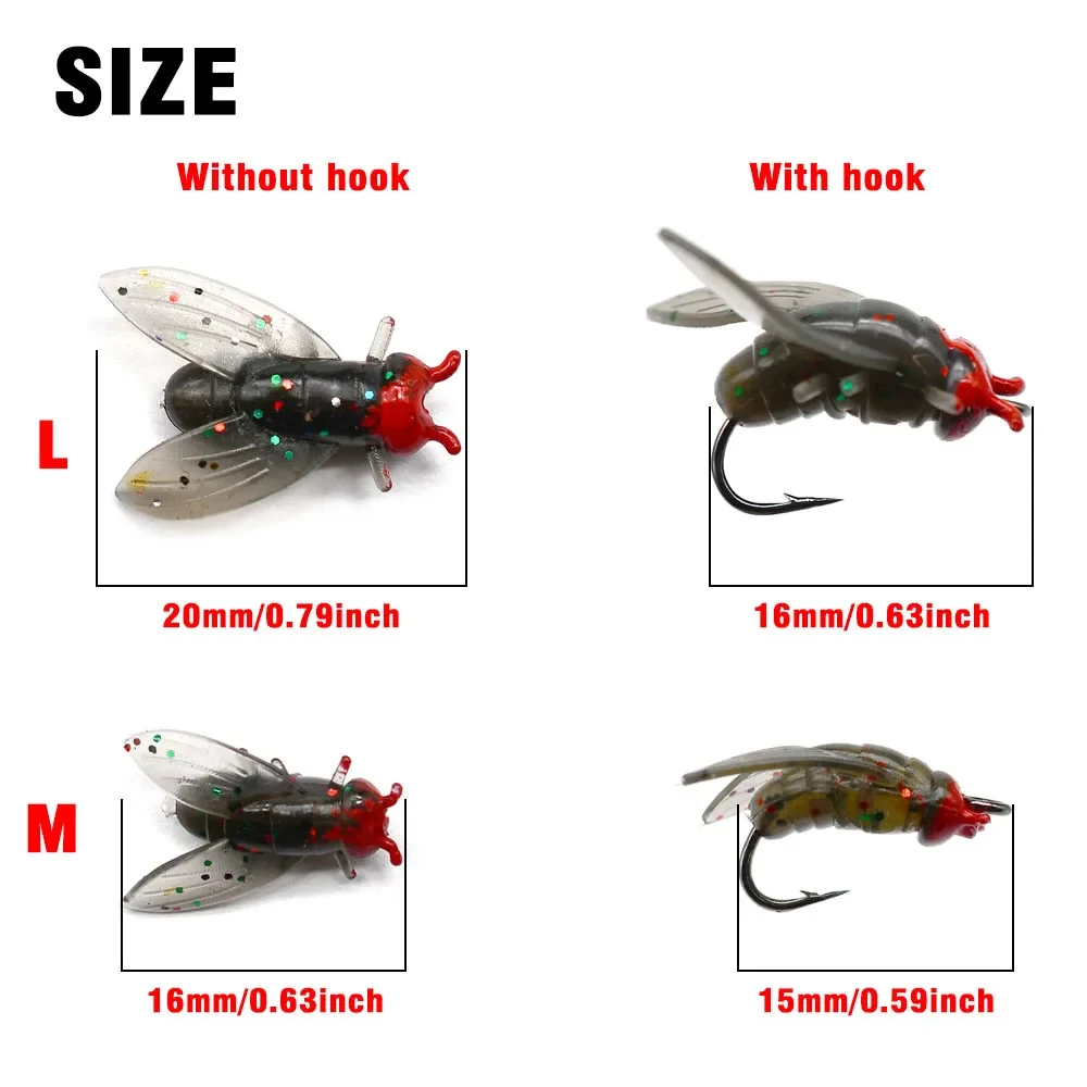 15 unids/caja cebo de pesca con mosca biónico cebo de anzuelo suave realista agregar equipo de pesca atractivo de peces para salmón, trucha - imagen 5