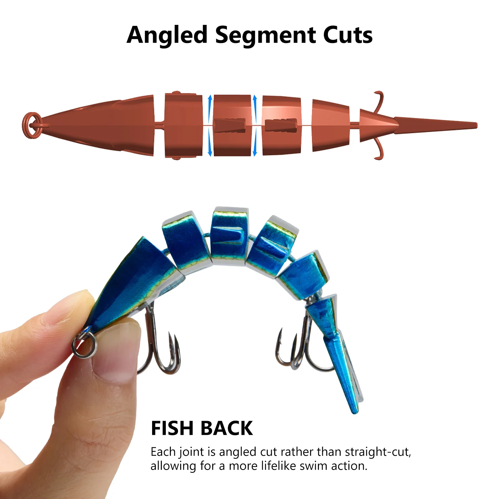 BASSDASH Swimbait de hueso señuelo de pesca duro multiarticulado para lubina trucha Bluegill Pike con segmentos de corte en ángulo 3,7 pulgadas/0,66 oz - imagen 3